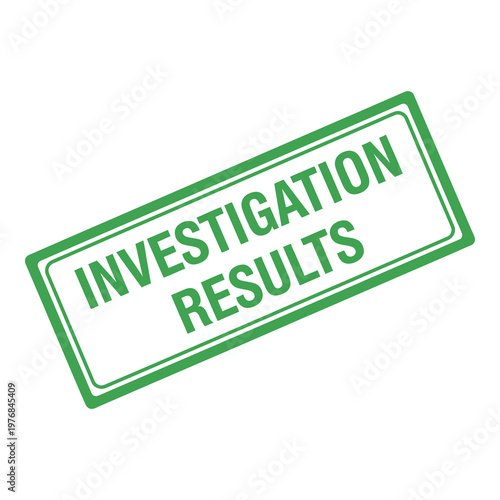 Green investigation results stamp on white background for business concept icon
