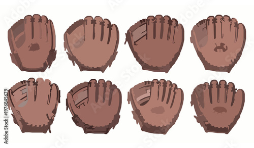Baseball glove cartoon vector set leather mitt sports equipment illustration isolated on white