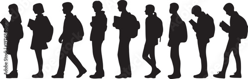 Diverse silhouettes of people engaged in various activities and postures