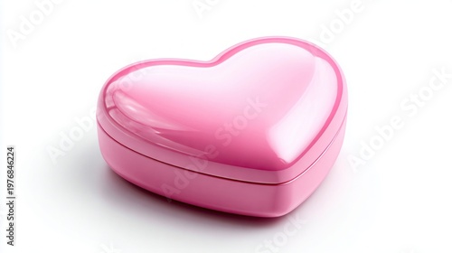 Shiny pink heart-shaped box on a clean white background, perfect for gifts