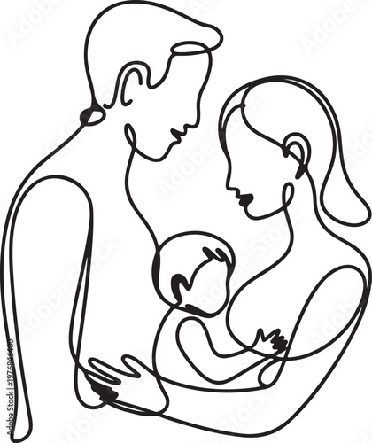 Family moment with parents embracing their baby together in a warm embrace