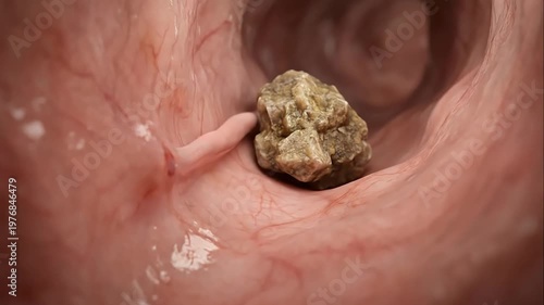 Body Stones of the human internal passage, depicting a rough calculus moving through a muscular duct.
