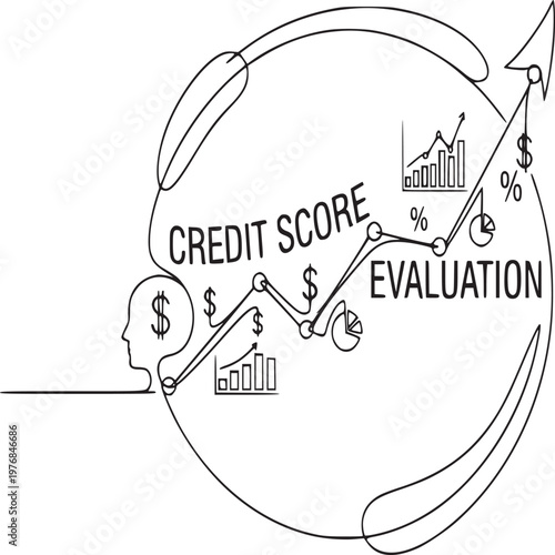 Credit score evaluation concept with financial growth and percentage analysis illustration