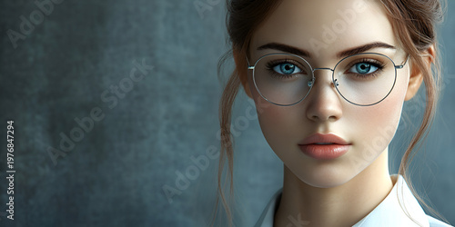 Businesswoman Using AI Analysis Tool with Clear Facial Detail in Modern Data-Driven Corporate Workspace