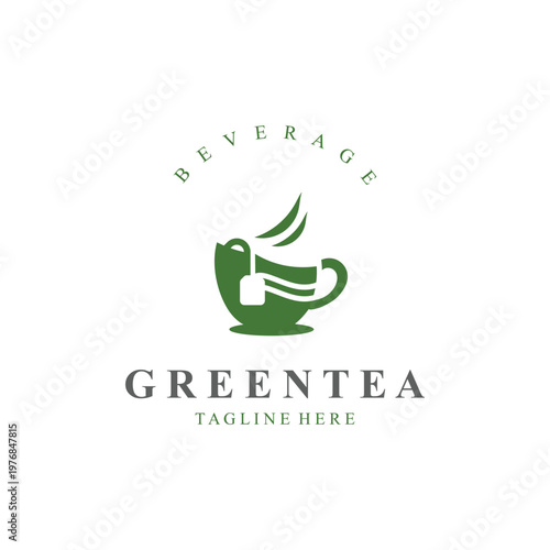 Green tea logo, herbal, organic health minimal design template