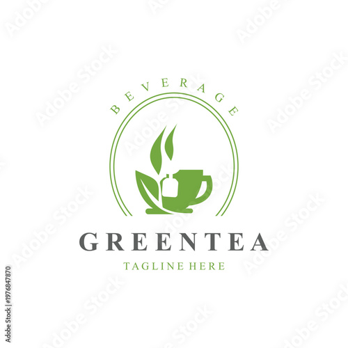Green tea logo, herbal, organic health minimal design template