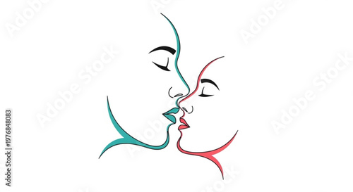 Abstract couple kissing line art illustration