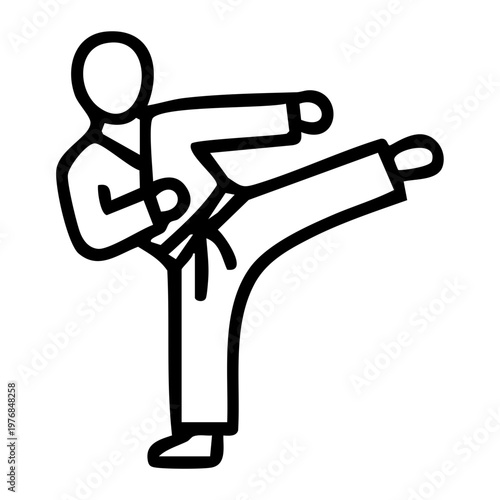 Martial Arts High Kick Line Art Icon