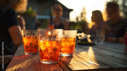 Warm evening cocktails shared among friends a relaxed summer moment captured outdoors