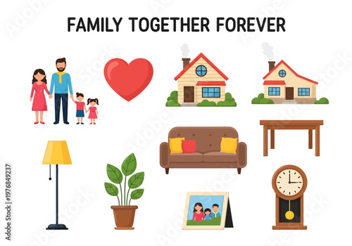 Family Together Forever A Collection of Icons Representing Home, Love, and Cherished Memories
