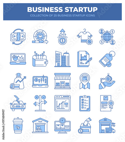 Collection of 25 Business Startup Icons. A Guide to Starting Your Business