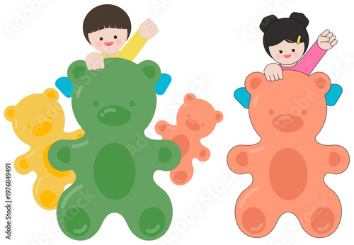 젤리곰과 함께 놀고 있는 어린이들