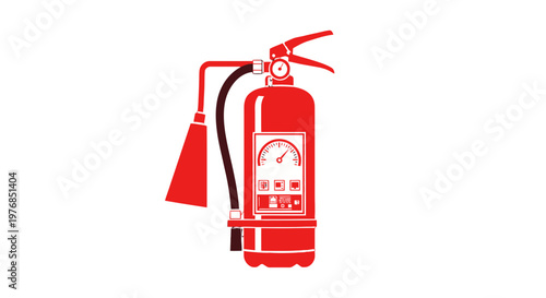 Red Fire Extinguisher with Hose and Nozzle.