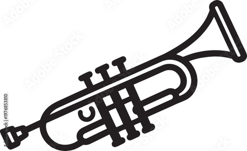 Black outline of a trumpet musical instrument isolated on transparent background graphic.