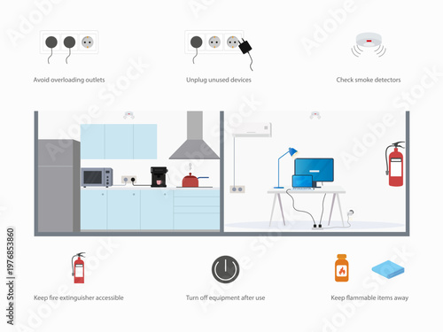 Fire Prevention Tips Infographic for Home and Office Safety
