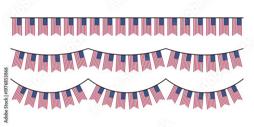 Seamless USA Flag Party Bunting Border Background for 4th of July Independence Day – Flat Design Illustration