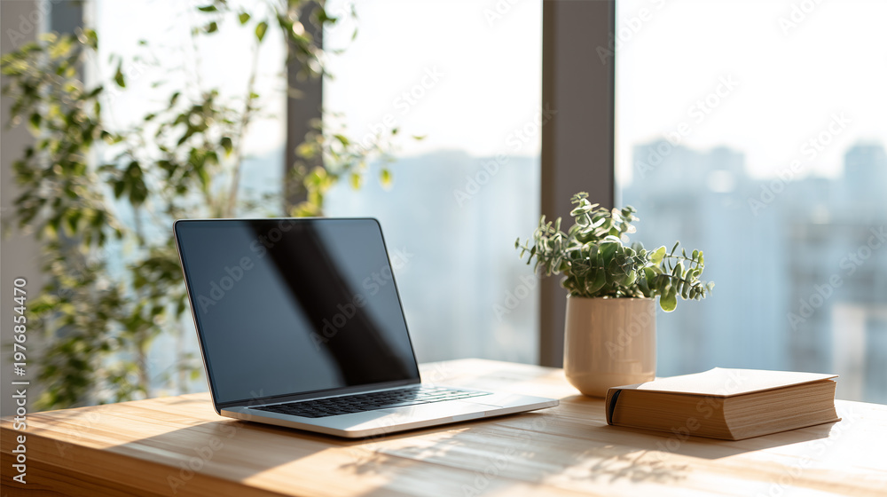 Fototapeta premium Laptop on desk modern home office workspace