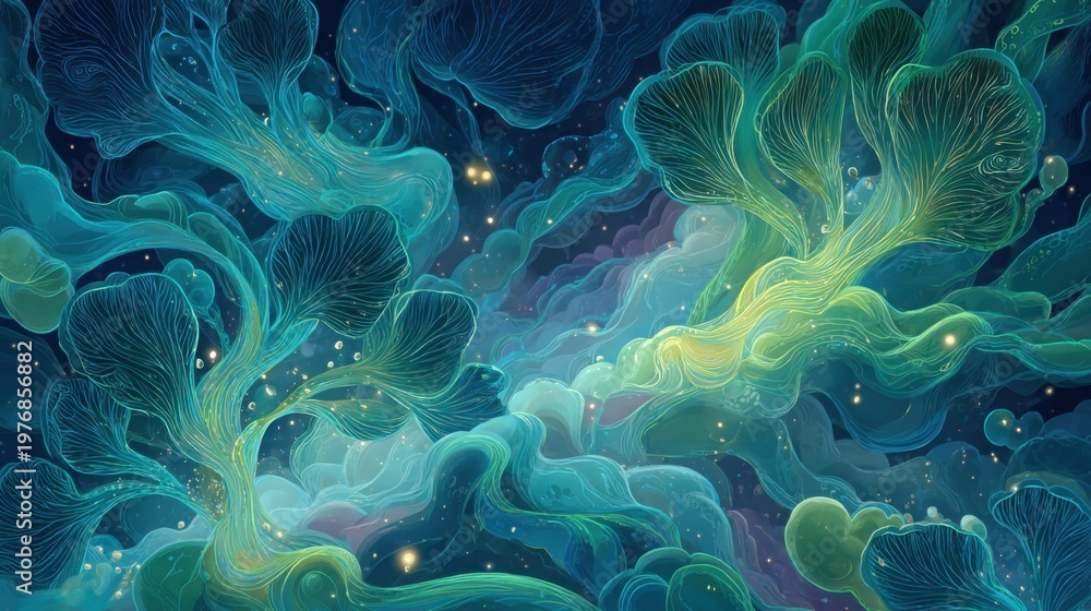 Obraz premium Ethereal Bioluminescent Aquatic Flora Abstract Background