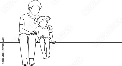 Comforting moment between an adult and a young child sitting together