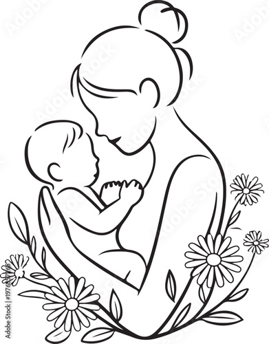 A tender moment of a mother embracing and comforting her newborn child.