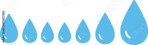 Seven blue teardrop shapes arranged in a row geometric