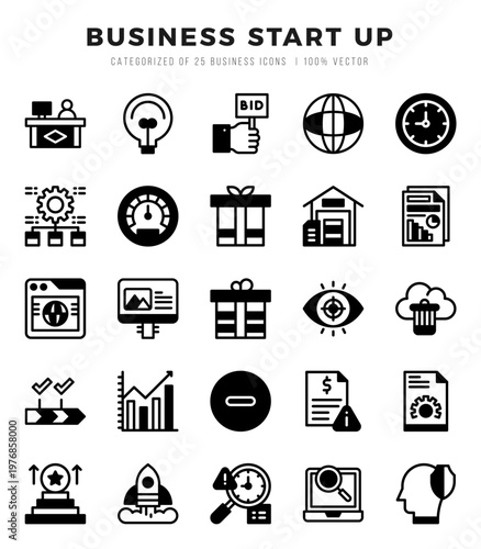 Vector icons set of Business Start Up. Lineal Filled style Icons.