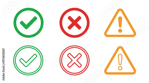 Free Download Collection of colorful warning error and confirmation icons in circular and triangular shapes - GFXLoad
