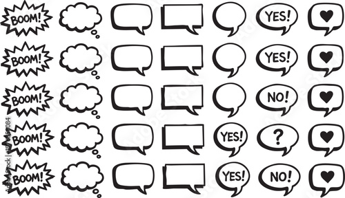 Black and White Comic Speech Bubbles and Sound Effects Collection