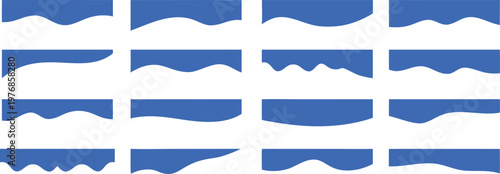 Abstract wave border vector set with smooth flowing water shapes and horizontal dividers. Minimal ocean line elements for backgrounds, banners, and modern design projects. Clean blue fluid patterns 