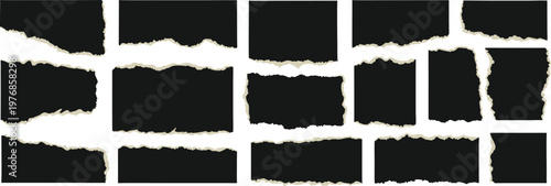 Torn paper edge vector set with ripped horizontal and vertical strips. Rough tear borders and jagged edges for collage, scrapbooking, and grunge design projects. Minimal monochrome elements ideal for 