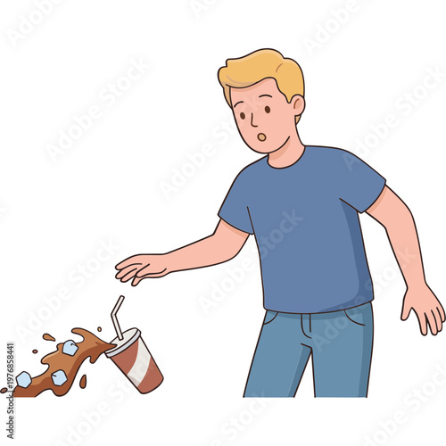 Man spills drink on the floor in surprise