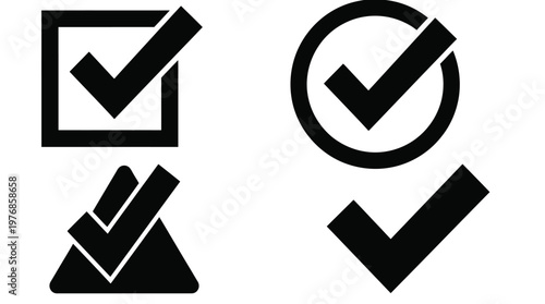 Four black and white checkmark icons representing completion approval and positive confirmation visually