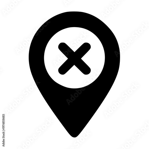 Free Download Blocked Location : A map pin location marker with an 'X' symbol inside, representing disabled tracking, blocked geo-location, or private navigation settings. - GFXLoad
