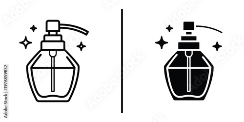 Pump dispenser bottle icon set for liquid soap lotion or cosmetic product packaging.