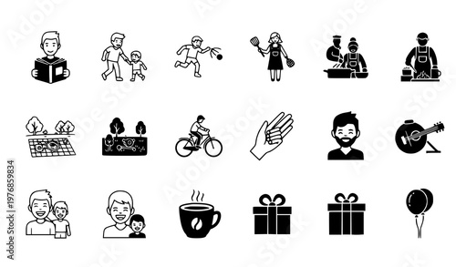 Modern lifestyle and hobby activity vector icon set for social leisure family bonding and personal growth leisure time graphic design