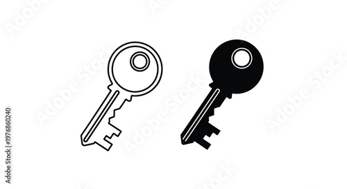 Minimalist vector graphic set showing two simple black key icons