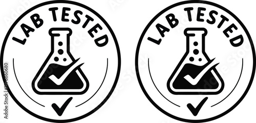 Two lab tested badges with beakers and checkmarks on white