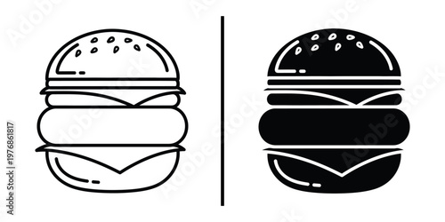 Double cheeseburger icon set for fast food restaurant menu and junk food concept.