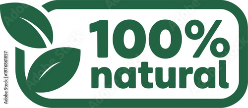 A green logo with leaves and the text 100% natural