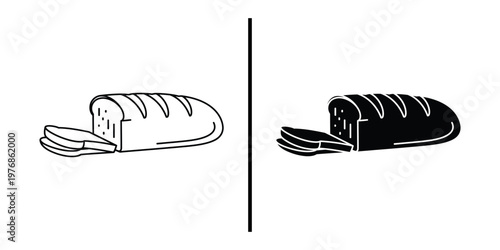 Freshly baked loaf of bread with slices icon set for bakery and breakfast.
