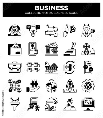 Collection of 25 Business Icons: Marketing. Finance. and Strategy