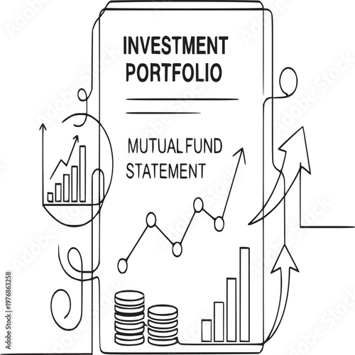 Investment portfolio analysis with mutual fund statement and financial growth chart illustration