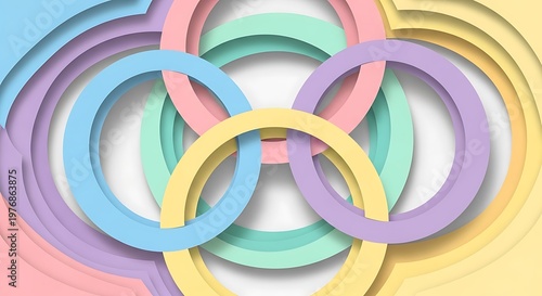 Pastel circular geometric paper art layers