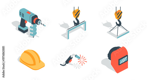 Isometric Industrial Tools and Equipment Collection.