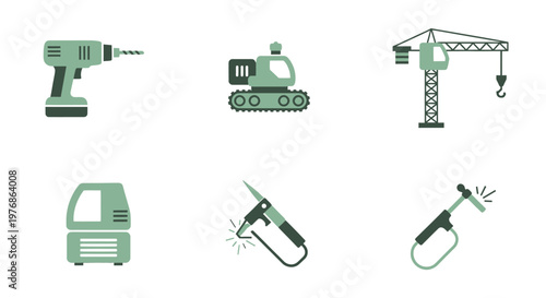 Collection of construction and power tools for building and industrial work.