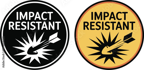 Two impact resistant logos with arrow graphics on white background