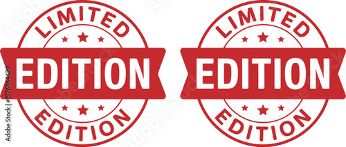 A pair of red limited edition stamps on a white background