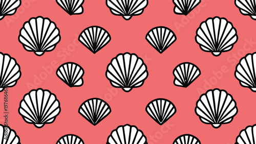 Decorative marine shell seamless pattern. Modern outline doodle style.eps