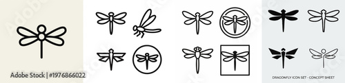 Dragon fly icon concept collection. Simple solid style. line stroke icons
