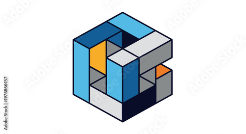 Colorful 3D geometric shape design.